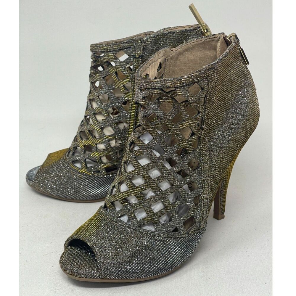Christian Siriano Heels Silver Shimmer Peep Toe Gold Silver Glitter Party Pumps